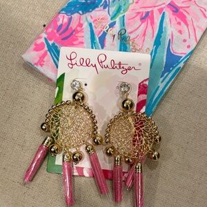Lilly Pulitzer Gold and Pink Tassel Earrings